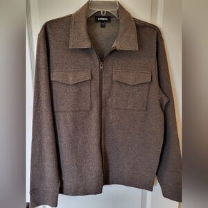 Express Relaxed Knit Full Zip Shirt Jacket Brown Men's Sz Medium Collared
